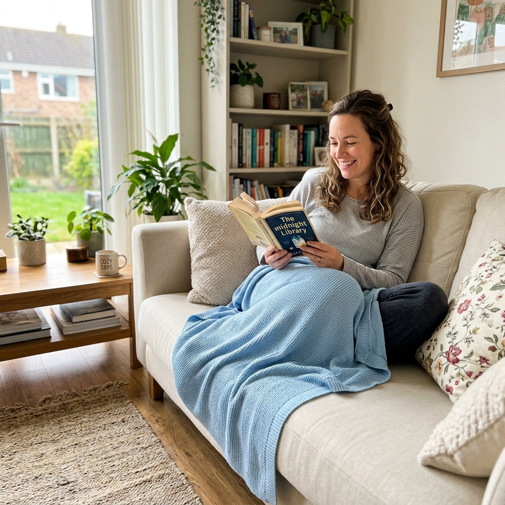 Napfull Cooling Blanket - Woman Relaxing on Sofa UGC